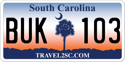 SC license plate BUK103