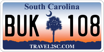 SC license plate BUK108