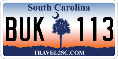 SC license plate BUK113