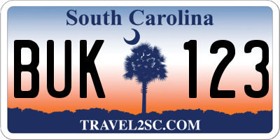 SC license plate BUK123