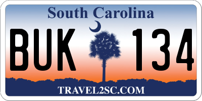 SC license plate BUK134