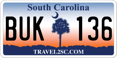 SC license plate BUK136