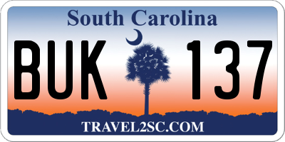 SC license plate BUK137