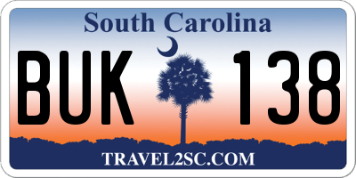 SC license plate BUK138