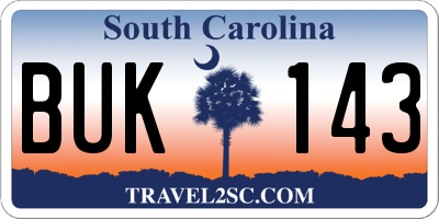 SC license plate BUK143