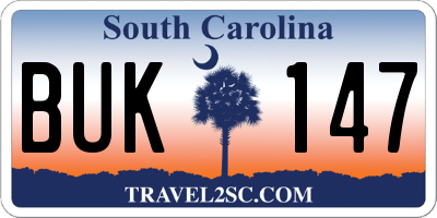 SC license plate BUK147