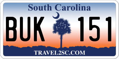 SC license plate BUK151