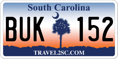 SC license plate BUK152