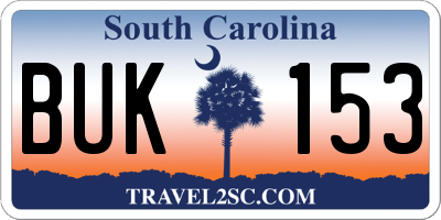 SC license plate BUK153