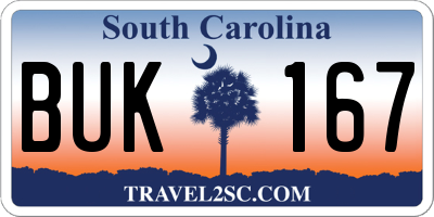 SC license plate BUK167