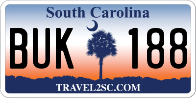 SC license plate BUK188