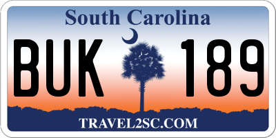 SC license plate BUK189