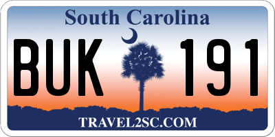 SC license plate BUK191