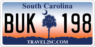 SC license plate BUK198