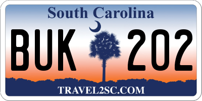 SC license plate BUK202