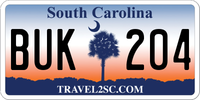 SC license plate BUK204