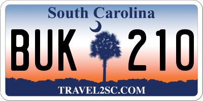 SC license plate BUK210