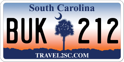 SC license plate BUK212