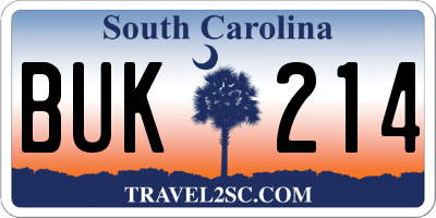 SC license plate BUK214