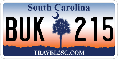SC license plate BUK215