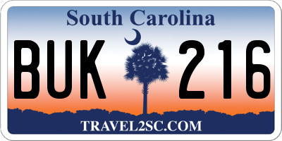 SC license plate BUK216