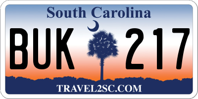SC license plate BUK217