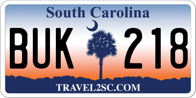 SC license plate BUK218
