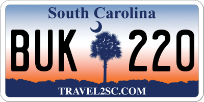 SC license plate BUK220