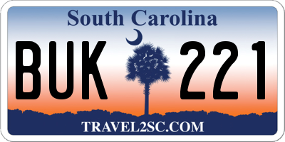 SC license plate BUK221