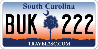 SC license plate BUK222