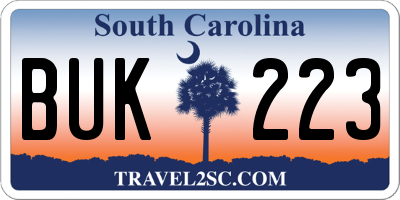 SC license plate BUK223