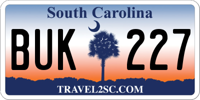 SC license plate BUK227