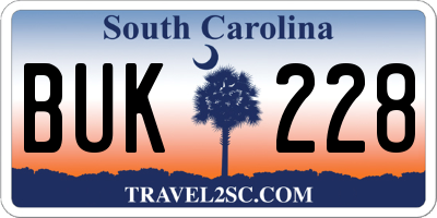 SC license plate BUK228