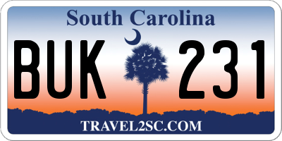 SC license plate BUK231