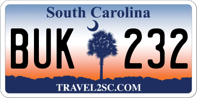 SC license plate BUK232