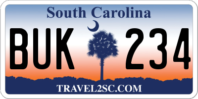 SC license plate BUK234