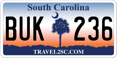 SC license plate BUK236