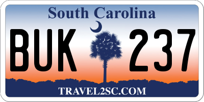 SC license plate BUK237