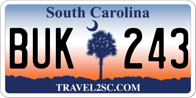 SC license plate BUK243