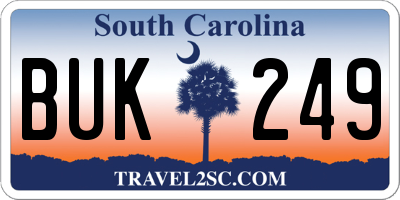 SC license plate BUK249