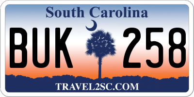 SC license plate BUK258