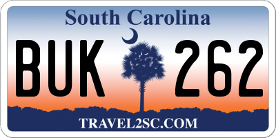 SC license plate BUK262