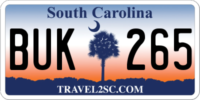 SC license plate BUK265
