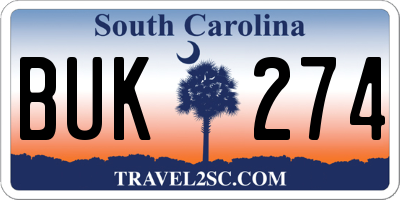 SC license plate BUK274