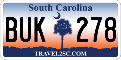 SC license plate BUK278
