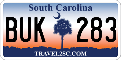 SC license plate BUK283