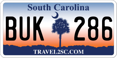 SC license plate BUK286