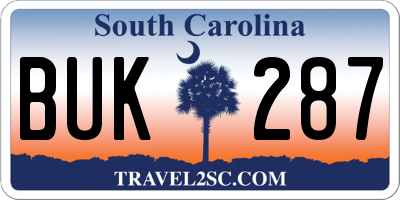 SC license plate BUK287
