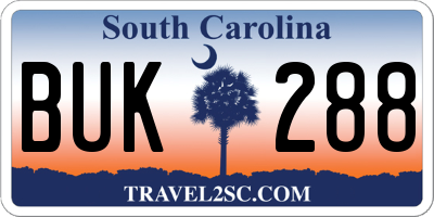 SC license plate BUK288