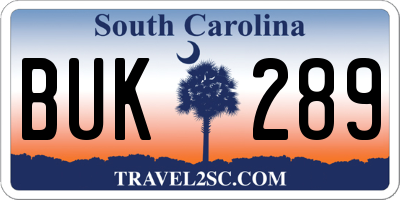 SC license plate BUK289